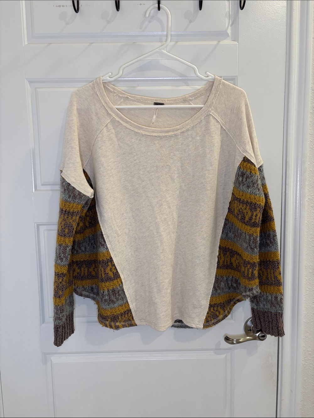 Free People XS Mixed Media Knit Sleeve Pullover Top Boho